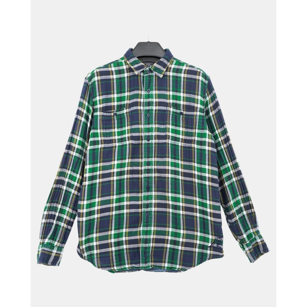 Nautica Plaid Cotton Gauze Shirt Men's L Green Navy Double Pocket
